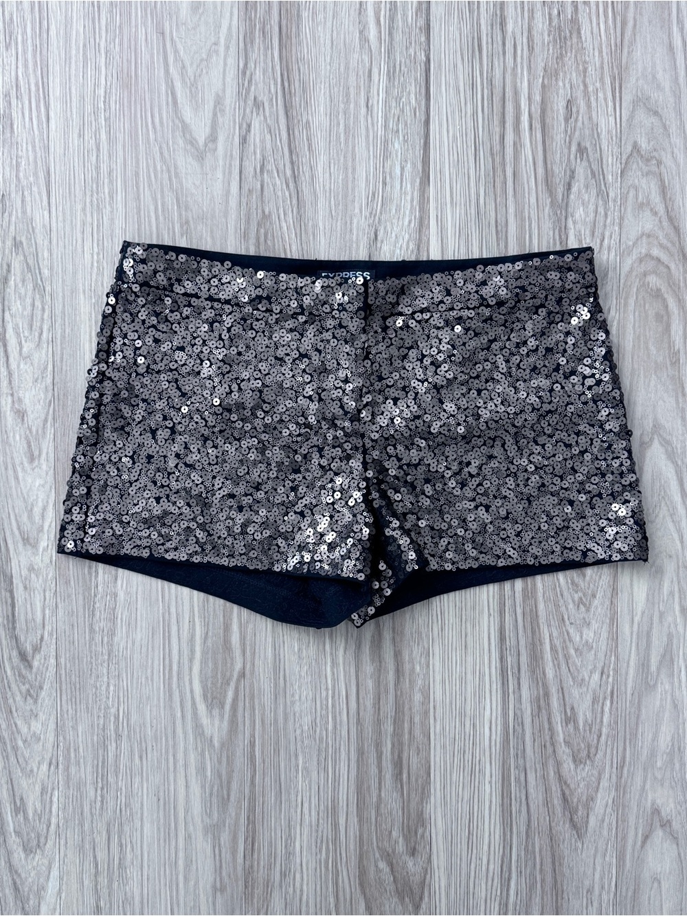 Express Sequin Shorts Black Silver Party Size 2